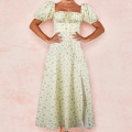 Short sleeved puff dress with long flowing sleeves