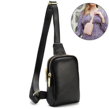 Custom Black Leather Fanny Pack Crossbody Chest Bag