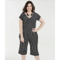 Women Casual V-neck Short Sleeve Stripe Jumpsuits