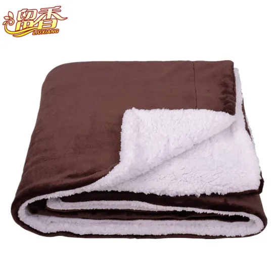 China Factory High Quality Sherpa  Blanket Flannel Sherpa Fluffy Solid Color Blanket