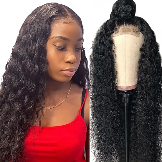 Full Transparent HD Swiss Lace Closure Frontal Wig For Black Women Pre Plucked Raw Indian Human Virgin Curly Hair Water Wave Wig