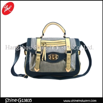 promotional shoulder bag/thin stripes handbag/new design satchel bag