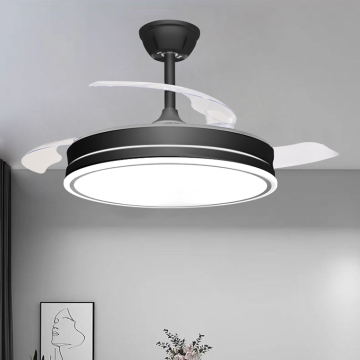 Modern Remote Control Hotel Bedroom Dimmable LED Light with Retractable Blade Ceiling Fan