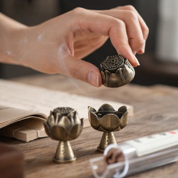 Portable Zinc Alloy Incense Burner - Copper Lotus Hollow Design