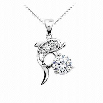 Silver Jewelry with Rhodium Plating, Decorated with Swarovski Crystal and Rhinestones