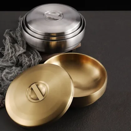 Double Layer Anti-Scalding 304 Stainless Steel Kitchen Bowl with Lid