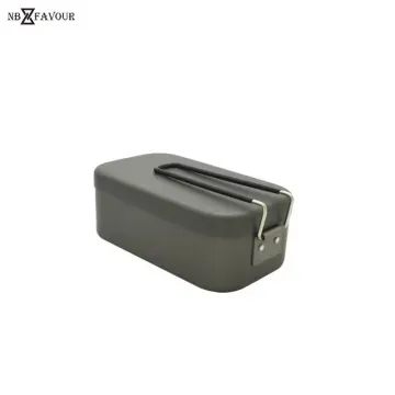 Camping Aluminum Mess Tin Non-Stick Black Coating Lunch Box with Stainless Steel Handle Portable Folding Lunch Box