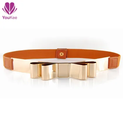 Gold metal stretch belt cummerbund bow tie and cummerbund 2015 new fashion belt design