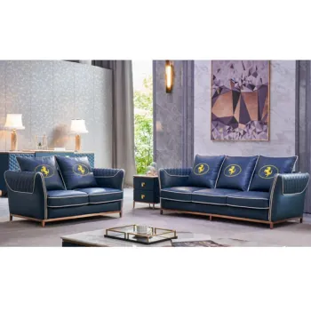 2024 Wholesale Luxury Blue Genuine Leather Lounge Sofa for Home & Hotel