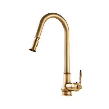 Antique Copper Single Handle Pull Down Kitchen Faucet with Hot and Cold Hoses