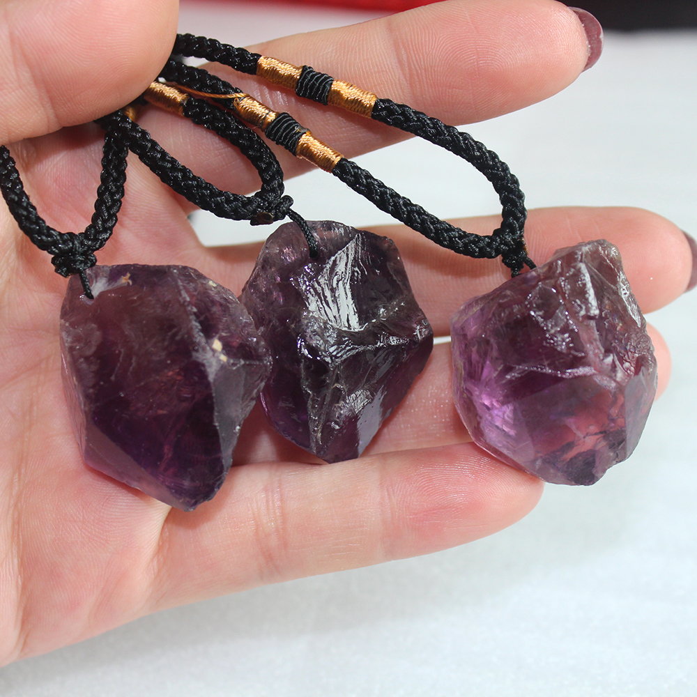 Natural Amethyst Stone Pendant Necklace ornaments Purple crystal quartz Raw color plated Charm healing Finding