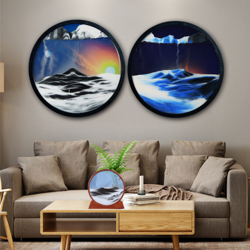 X035 Moving Sand Art Picture Round Glass Sandscape Square Motion Display Flowing Sand Frame Relaxing Wall Home Office Decor