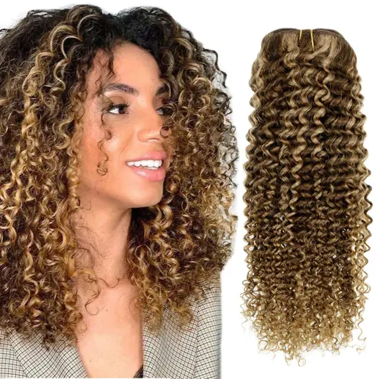 clip in brown and blonde curly human hair extensions highlighted kinky curly clip in human hair in stock