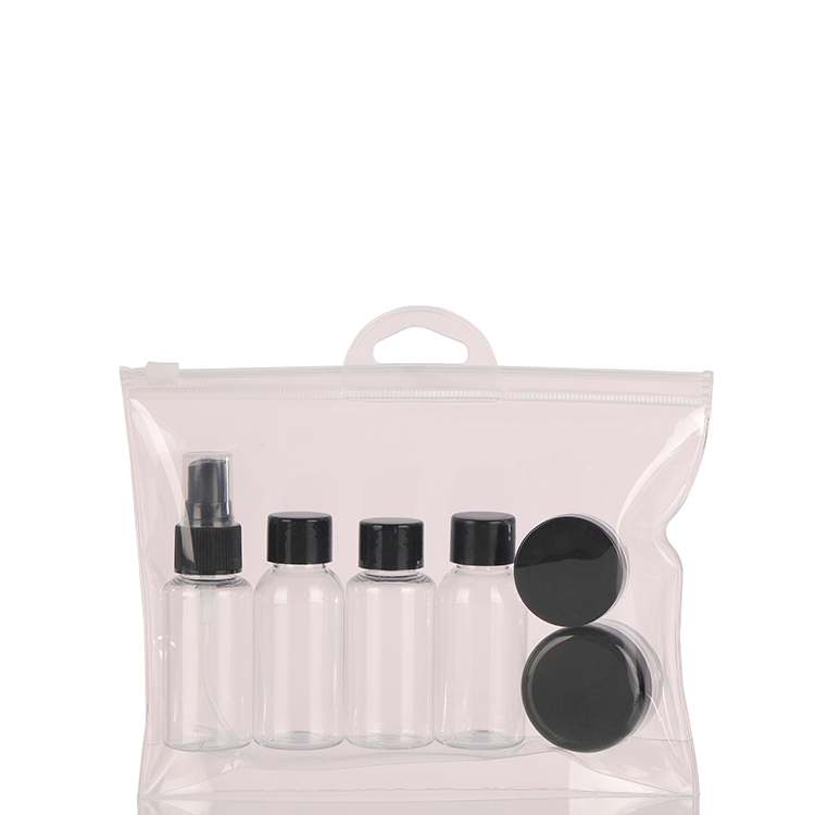 1ozl 1.5 oz 2 oz Pro prueba de fuga Bag transparente de cuidado de la piel negro Botellas de viaje de plástico Kit