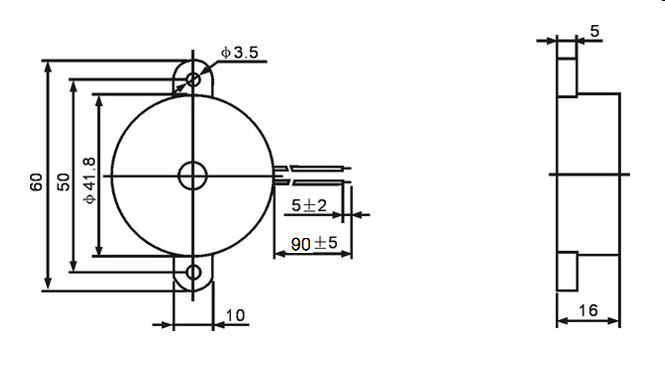 42x16mm Piezeelectric Buzzer 3-24V 100dB 12mA