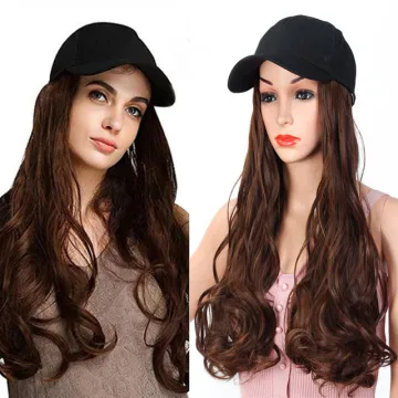 Hat Wig for Women Synthetic Long Wavy Curly Bucket Hat Wig All-in-one 613 Blonde Black Wig with Hat