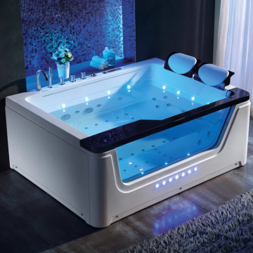 White Two-Person Acrylic Hydrotherapy Hot Tub with Whirlpool and Double Shower Massage Bathtub - Price