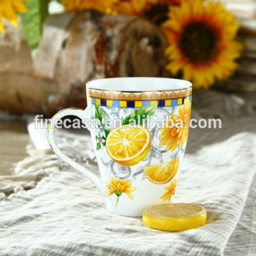 11OZ Fine New Bone China Elegant Yellow Ceramic Coffee Mug of Lemon Fragrance
