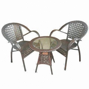 Rattan Furniture Set with Two Single Chairs and One Table