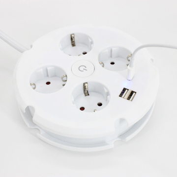 Germany EU Standard 4-Way Power Strip with 2 USB Ports and Overload Protection