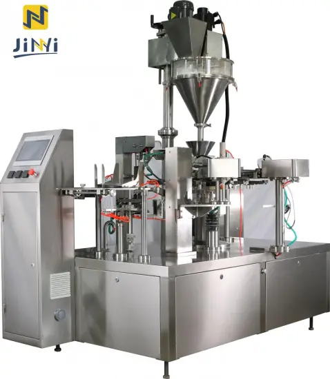 Premade pouch filling and packing machine for powders