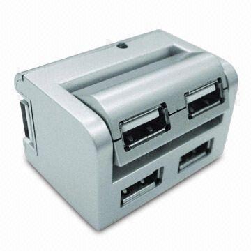 Rotary USB Hub with Four Ports, All Kinds of Injection or Transparent Colors are Available