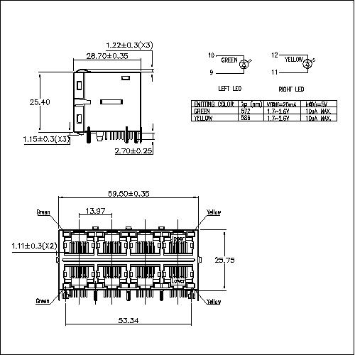 ATRT-9DAXA005 RJ45 2X4 PORT WITH TRANSFORMER 1000Mbps WITH LED