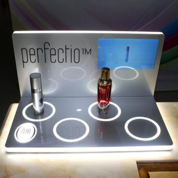 Pequeño soporte de pantalla acrílica transparente para cosméticos