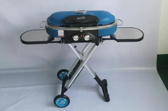 Portable 2 Burners Gas Grill with Foldable Legs and Cast Iron Cooking Grid