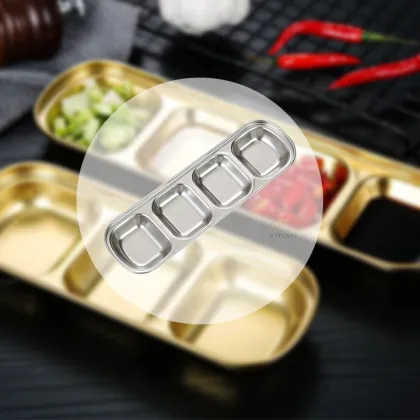 Stainless Steel Korean Multi-Grid Sauce Dish for Hot Pot and Barbecue
