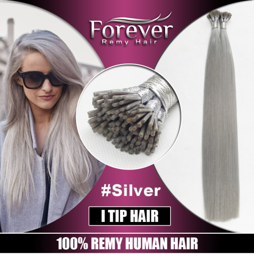 Forever high quality 100 real Indian remy human #Silver double drawn i tip brazilian hair extensions wholesale