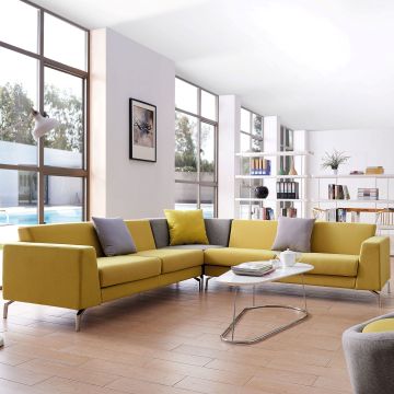 European Style L-Shape Genuine Leather Hotel Office Sofa Set with Corner Table for Living Room Modern Design Eco-Friendly