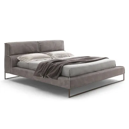 PurelyFeel Italy Full Frosted Leather Bed with Stainless Steel Designer Grey Leather Bed