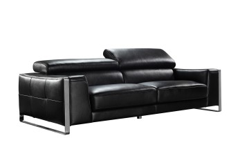 Modern Black Leather Sofa with Chrome Legs