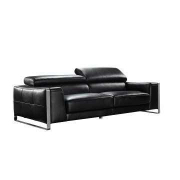 Modern Black Leather Sofa with Chrome Legs