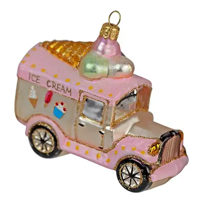 Ice Cream Van Shaped Customized Christmas Glass Ornaments