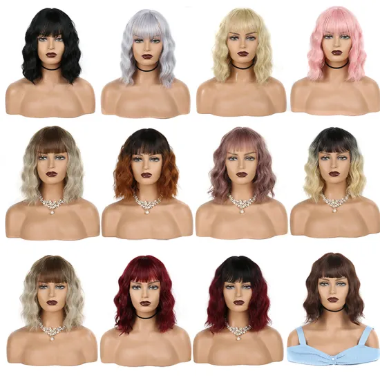 Synthetic Short Bob Wig With Bangs wave Wigs Black Pink Purple Wig for Party Daily Use Shoulder Length for Women