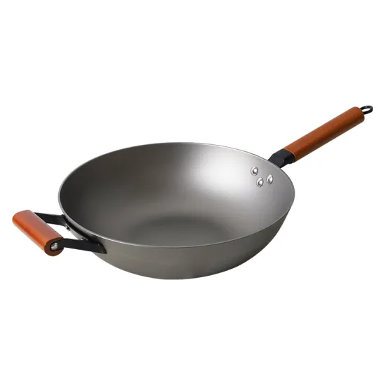 Lightweight Chinese Cast Iron Wok with Non-Stick Coating and Glass Lid