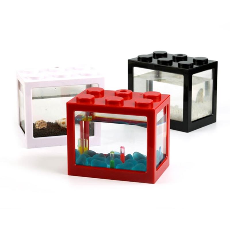 Mini Transparent Aquarium Light Lamp Fish Tank Home Office Tea Table Decoration Small Building Block Fish Tank