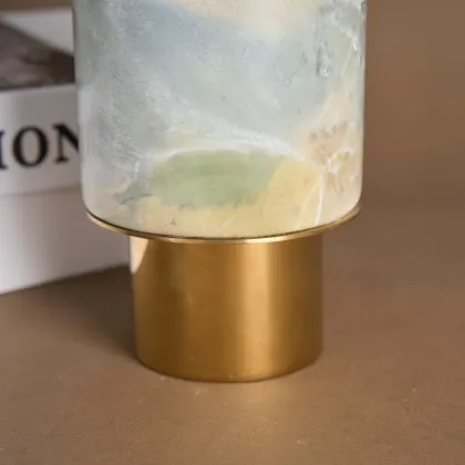 Yinhe Stone 2024 Luxury Marble Metal Flower Pot Vase in Bulgari Green - Home Decor Maison