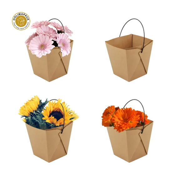 Wholesale Disposable Square Flower Paper Bags with Handles