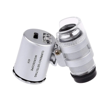 60X Mini Mikroskop Kuyumcu Lens Işıklı Büyüteç 3 LED UV Işık Lens Loupe