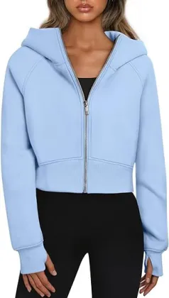 European and American Hooded Zipper Short Coat Casual Plus Velvet Long Sleeved Sweatshirt - OEM