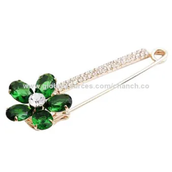 Fancy Girls' Brooch with Green Gems and Rhinestone Decoration, Available in Various Colors and Style