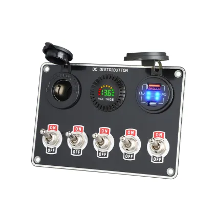 Factory Supply LED Voltmeter USB C A  5 Gang Toggle Switch 12v marine switch panel