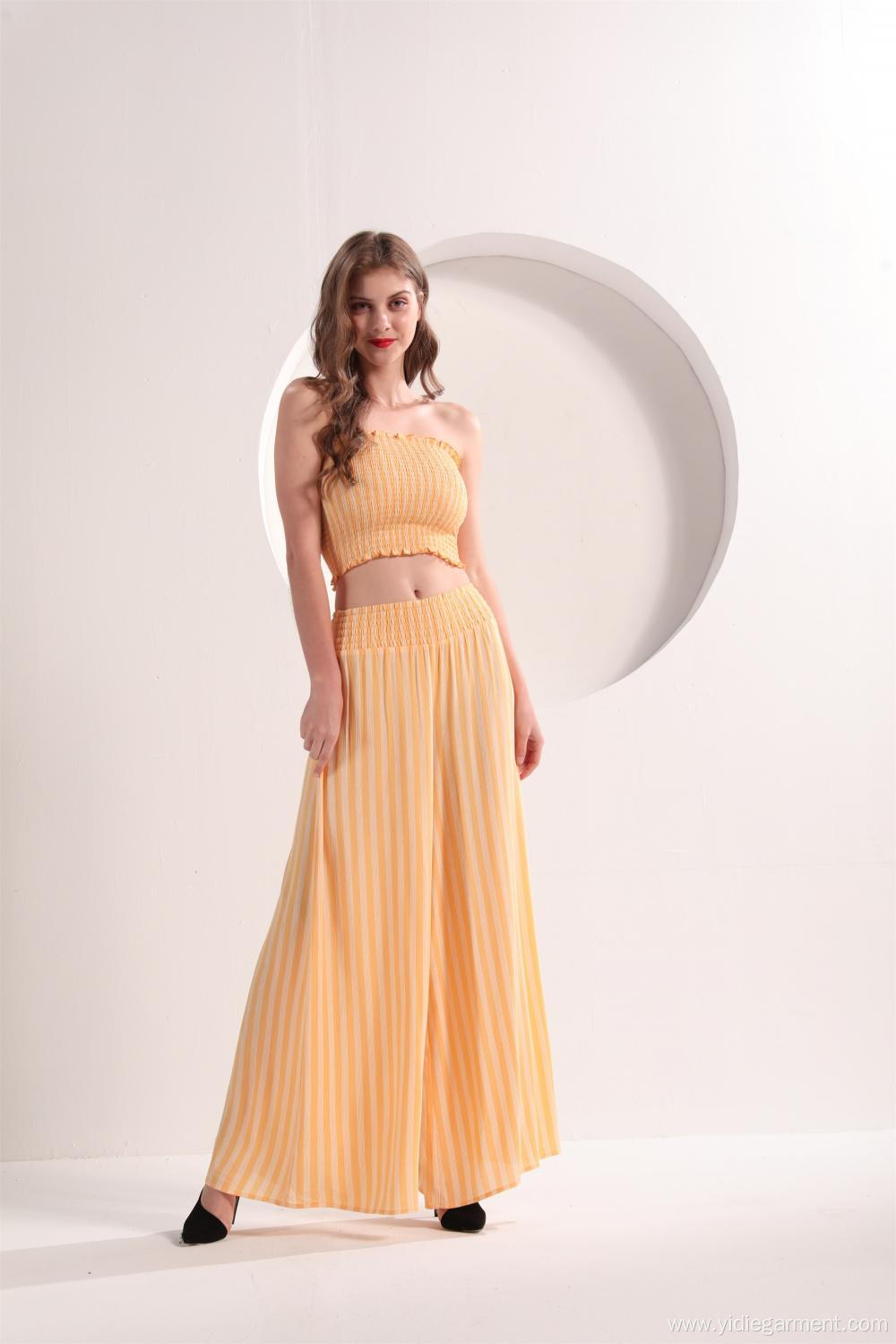 Women's Yellow Strip Wide Leg Pants