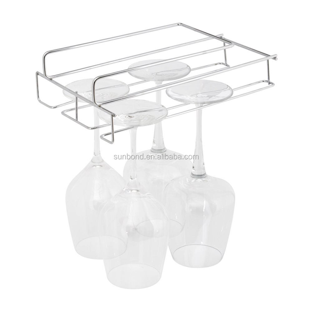 Metal wire under cabinet wine glass holder