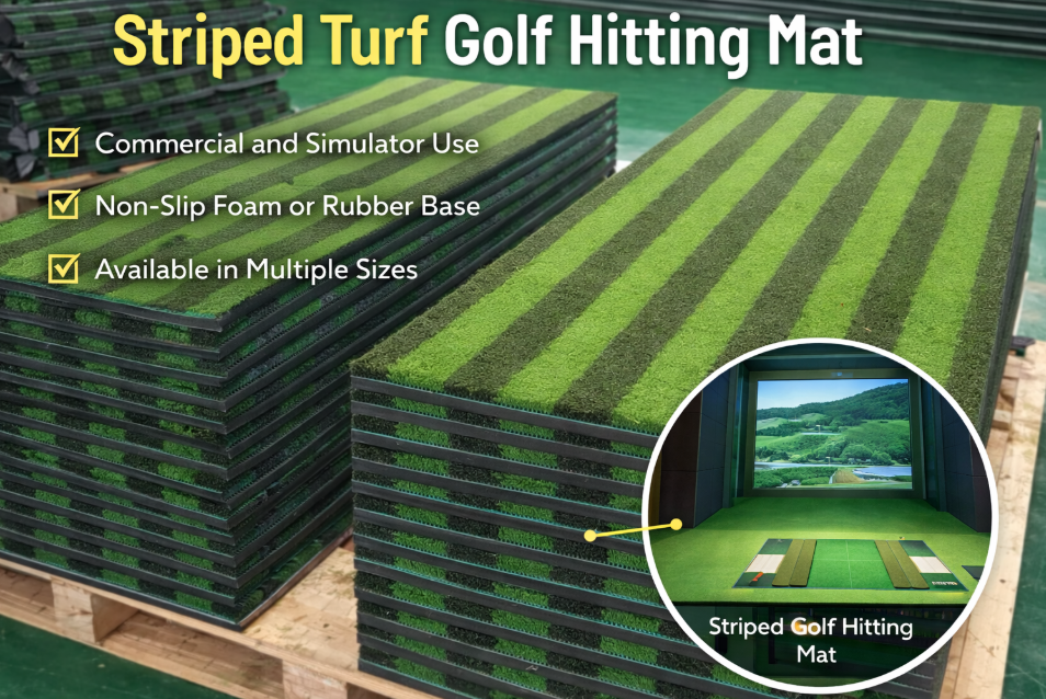 Striped Golf Simulator Hitting Mat