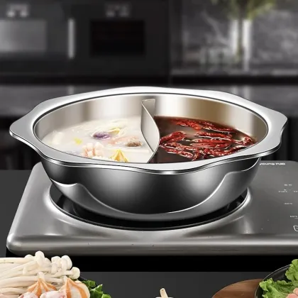 Thickened Stainless Steel Dual Flavor Hotpot Pot - Circular Sun Shaped Hotpot