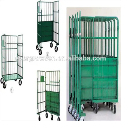 Three sides High mobility save manpower foldable simple operation metal transportation trolley